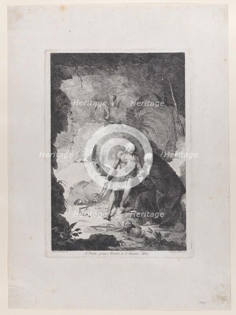 Saint Paul the Hermit and Saint Anthony Abbot conversing in a landscape, after Pi..., ca. 1784-1836. Creator: Francesco Novelli.