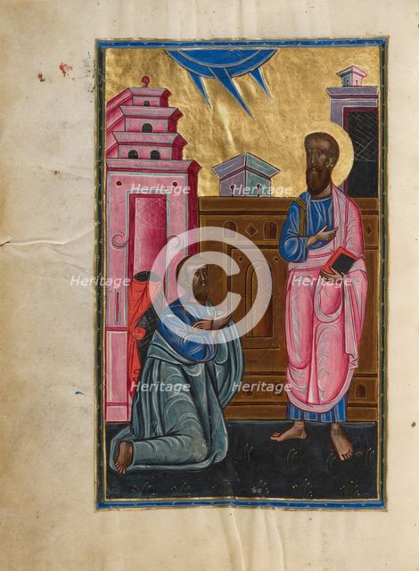 Saint Paul and Sergius, Roman Proconsul in Cyprus; Bible, 1637-1638. Creators: Malnazar, Aghap'ir.