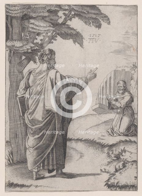 Saint Paul and the Franciscan Friar, dated 1517. Creator: Agostino Veneziano.