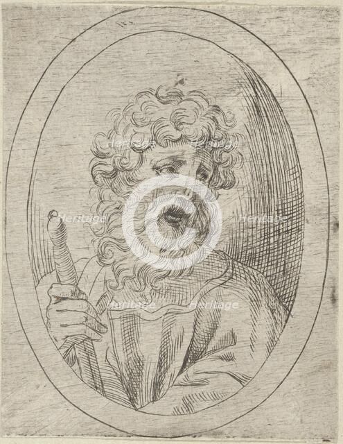 Saint Paul holding a sword, in an oval frame, from Christ, the Virgin, and Thirteen A..., 1600-1640. Creator: Anon.