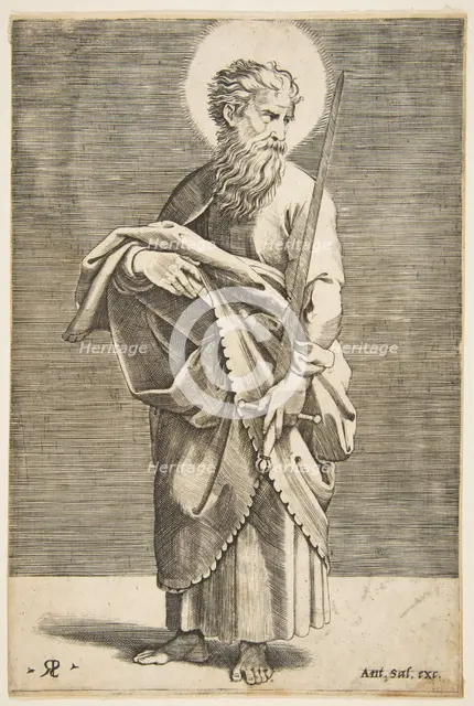 Saint Paul looking to the right and holding a sword and a book, ca. 1515-27. Creator: Marco Dente.