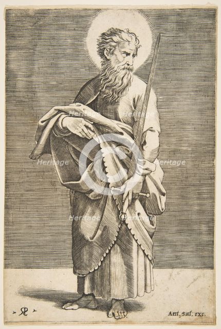 Saint Paul looking to the right and holding a sword and a book, ca. 1515-27. Creator: Marco Dente.
