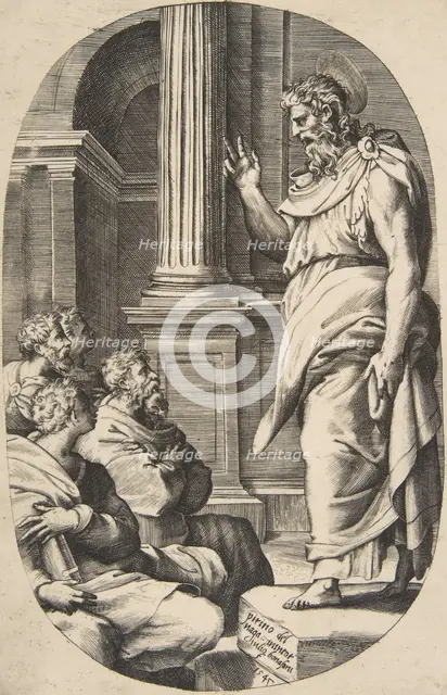 Saint Paul Preaching, an oval composition, 1547. Creator: Giulio Bonasone.