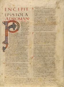 Saint Paul's Epistle to the Romans: leaf from a Bible, about 845. Creator: Unknown