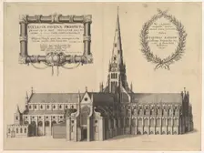 Saint Paul's from the South Showing the Spire (Ecclesiae Paulinae Prospectus...), 1657. Creator: Wenceslaus Hollar