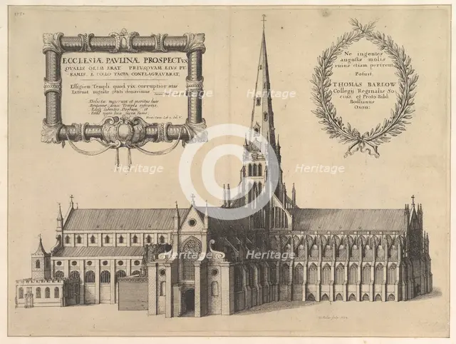 Saint Paul's from the South Showing the Spire (Ecclesiae Paulinae Prospectus...), 1657. Creator: Wenceslaus Hollar.