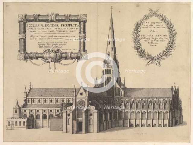 Saint Paul's from the South Showing the Spire (Ecclesiae Paulinae Prospectus...), 1657. Creator: Wenceslaus Hollar.