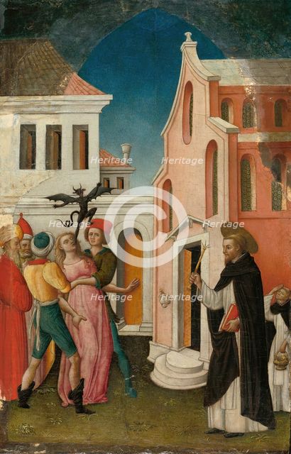 Saint Peter Martyr Exorcizing a Woman Possessed by a Devil, 1445/55. Creator: Antonio Vivarini.