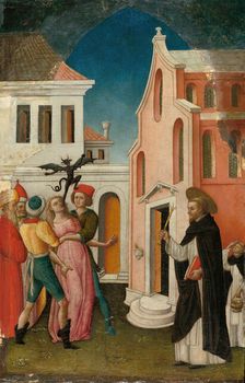 Saint Peter Martyr Exorcizing a Woman Possessed by a Devil, 1445/55. Creator: Antonio Vivarini