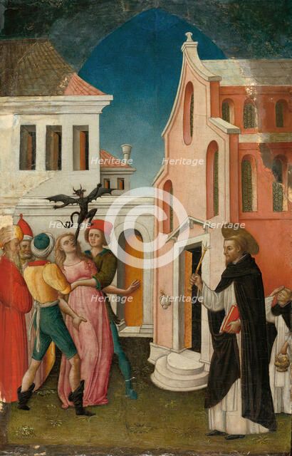 Saint Peter Martyr Exorcizing a Woman Possessed by a Devil, 1445/55. Creator: Antonio Vivarini.