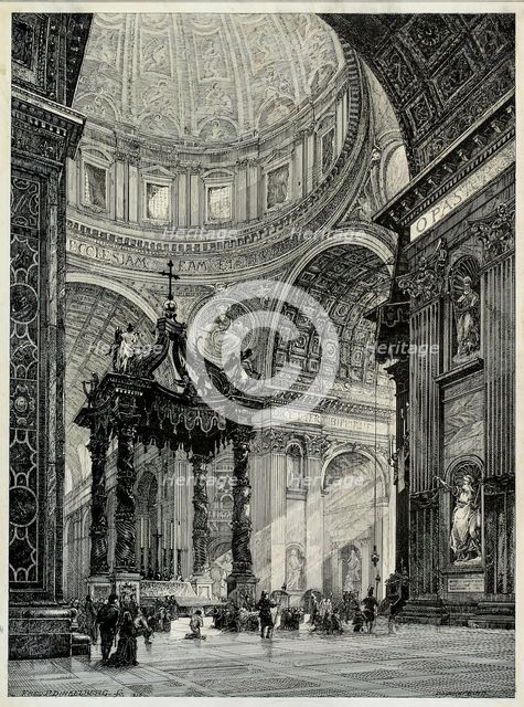 Saint Peter's Basilica, Rome, Italy, Interior View, 1878. Creator: Frederick P Dinkelberg.