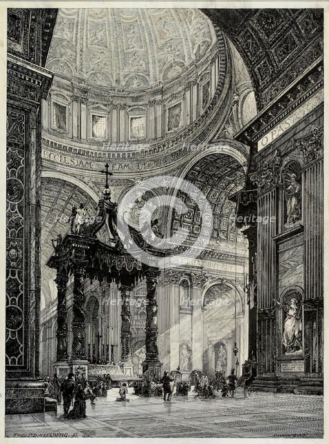 Saint Peter's Basilica, Rome, Italy, Interior View, 1878. Creator: Frederick P Dinkelberg.