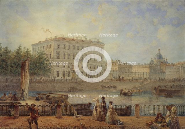 Saint Petersburg. View of the Fontanka River and the Derzhavin House, 1861. Artist: Sadovnikov, Vasily Semyonovich (1800-1879)