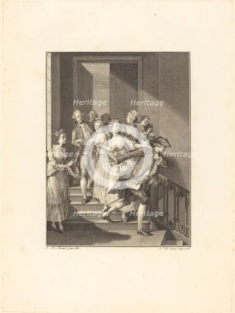 Saint-Preux sort de chez des femmes du monde, 1776. Creator: Nicolas Delaunay.