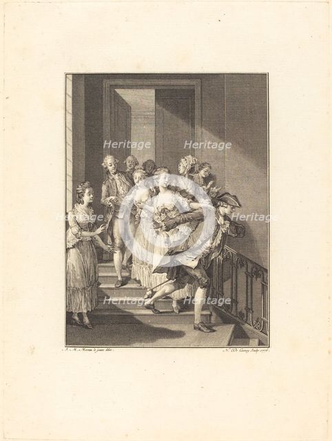 Saint-Preux sort de chez des femmes du monde, 1776. Creator: Nicolas Delaunay.