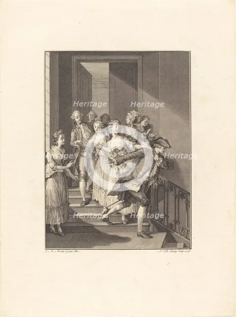 Saint-Preux sort de chez des femmes du monde, 1776. Creator: Nicolas Delaunay.