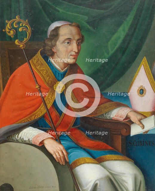 Saint Quirinus of Siscia in bishop's robes with the millstone, 1843. Creator: Pfeiffer, Joseph (active 1840s).