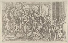 Saint Roch at left distributing alms to a group of people gathered around him, af..., ca. 1590-1600. Creator: Francesco Brizio