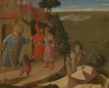 Saint Romuald Refuses Emperor Otto III Admission to the Church, 1435. Creator: Fra Angelico