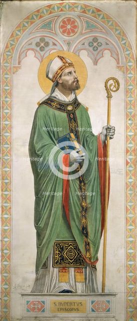 Saint Rupert of Salzburg. Cardboard for the windows of the Chapel of St. Ferdinand, 1842.
