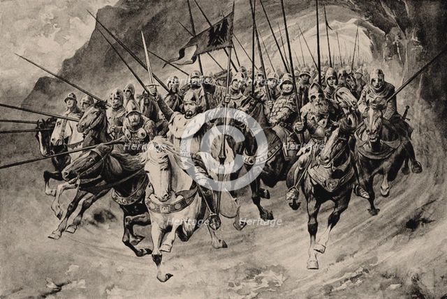 Saint Wenceslas and his Blanik knights set off from the mountain. Illustration from Stare povesti ce