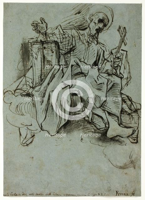 Saint with Book and Cross Seated on a Cloud, c.1591. Creator: Ferrau Fenzoni.