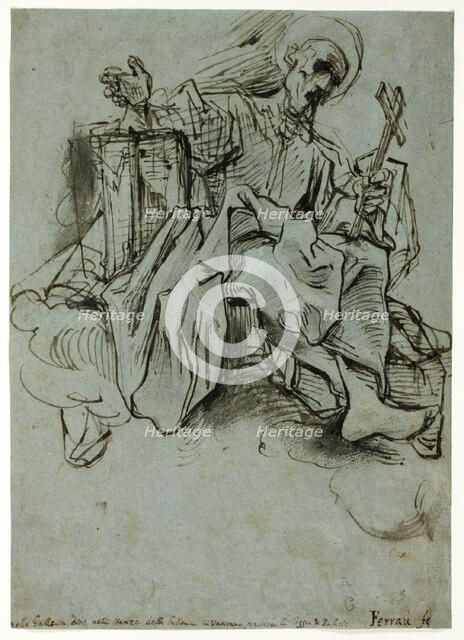 Saint with Book and Cross Seated on a Cloud, c.1591. Creator: Ferrau Fenzoni.