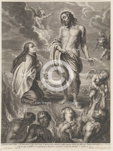 Saint Teresa of Avila interceding for Bernardino de Mendoza, ca. 1640-59. Creator: Boetius Adams Bolswert.
