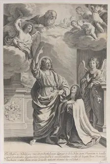 Saint Theresa praying alongside Christ, who points upwards to God the Father and the ..., 1635-1700. Creator: Gilles Rousselet