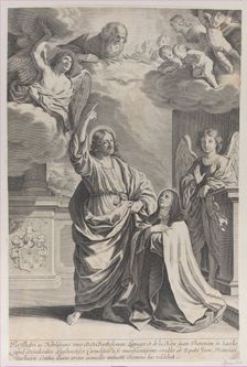 Saint Theresa praying alongside Christ, who points upwards to God the Father and the ..., 1635-1700. Creator: Gilles Rousselet