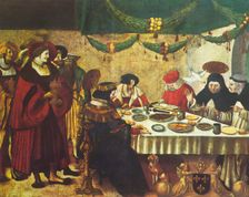 Saint Thomas of Aquin at the Table of King Louis the Saint, 1517. Creator: Nicolas Manuel Deutsch