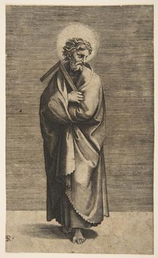 Saint Thomas holding a square rule, his head turned to the right, ca. 1515-27. Creator: Marco Dente