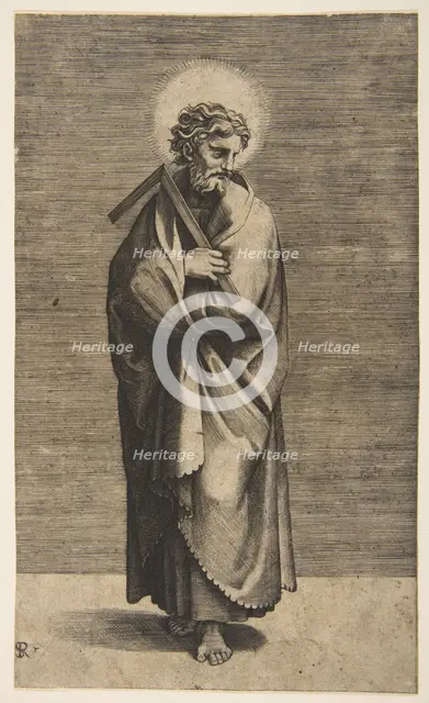 Saint Thomas holding a square rule, his head turned to the right, ca. 1515-27. Creator: Marco Dente.