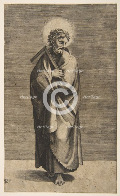Saint Thomas holding a square rule, his head turned to the right, ca. 1515-27. Creator: Marco Dente.