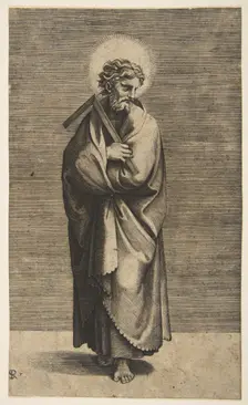 Saint Thomas holding a square rule, his head turned to the right, ca. 1515-27. Creator: Marco Dente