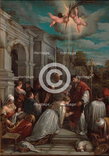 Saint Valentine baptizing Saint Lucilla, 1575. Artist: Bassano, Jacopo, il vecchio (ca. 1510-1592)