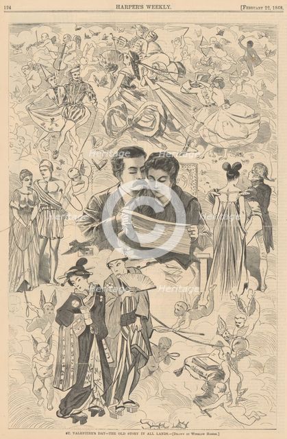Saint Valentine's Day - The Old Story in All Lands. From "Harper's Weekly", 22 February 1868, 1868. Creator: Homer, Winslow (1836-1910).