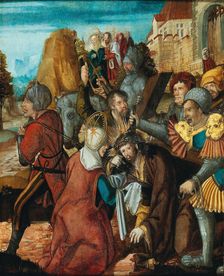 Saint Veronica presenting her veil to Christ on his way to Calvary, ca 1515-1520. Creator: Southwest German master
