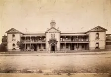 Saint Vincent's Hospital, Sydney: exterior, [between 1880 and 1889?]. Creator: Charles Bayliss