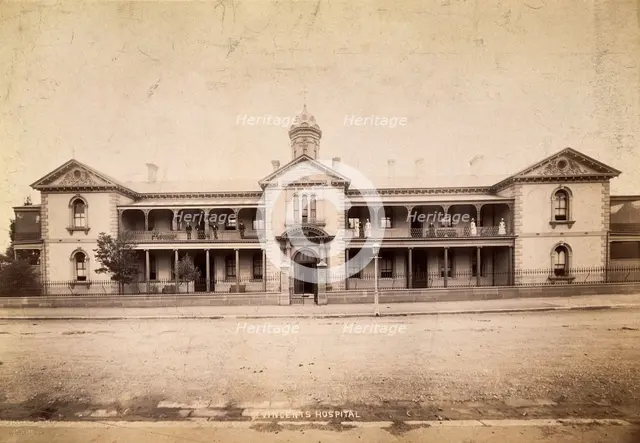 Saint Vincent's Hospital, Sydney: exterior, [between 1880 and 1889?]. Creator: Charles Bayliss.