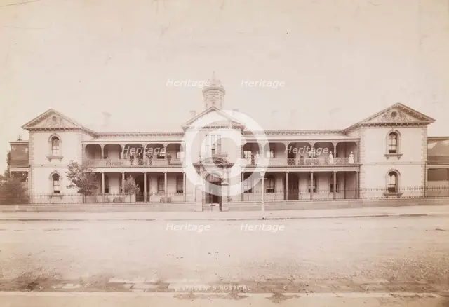 Saint Vincent's Hospital, Sydney: exterior, [between 1880 and 1889?]. Creator: Charles Bayliss.