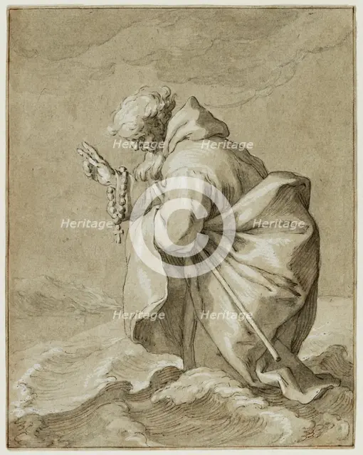Saintly Hermit, Walking on Water, c1612. Creator: Abraham Bloemaert.