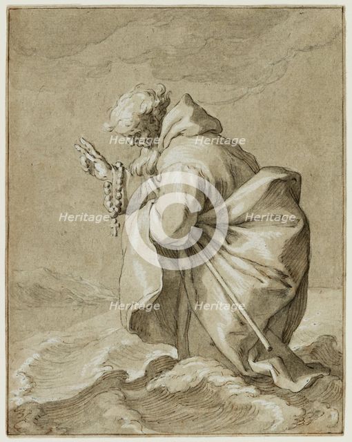 Saintly Hermit, Walking on Water, c1612. Creator: Abraham Bloemaert.