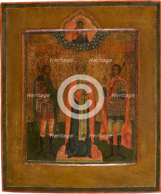 Saints Menas, Nikita of Novgorod and John the Warrior, First quarter of 19th century. Artist: Russian icon  
