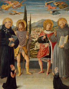 Saints Nicholas of Tolentino, Roch, Sebastian, and Bernardino of Siena..., 1481. Creator: Benozzo Gozzoli