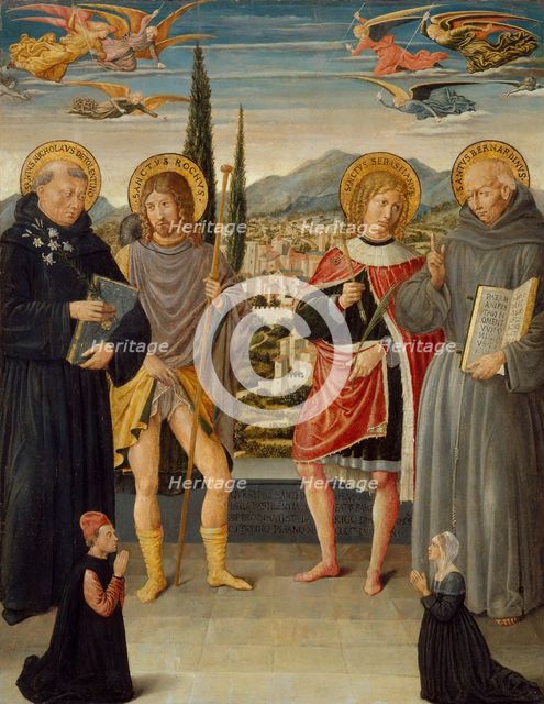 Saints Nicholas of Tolentino, Roch, Sebastian, and Bernardino of Siena..., 1481. Creator: Benozzo Gozzoli.