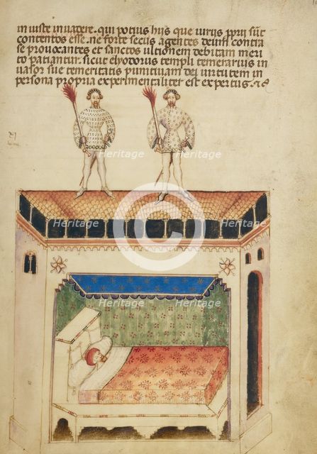 Saints Aimo and Vermondo Standing on the Roof of the House of One of the Monastery's..., about 1400. Creator: Anovelo da Imbonate.