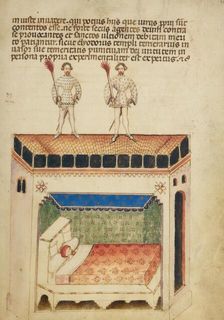 Saints Aimo and Vermondo Standing on the Roof of the House of One of the Monastery's..., about 1400. Creator: Anovelo da Imbonate