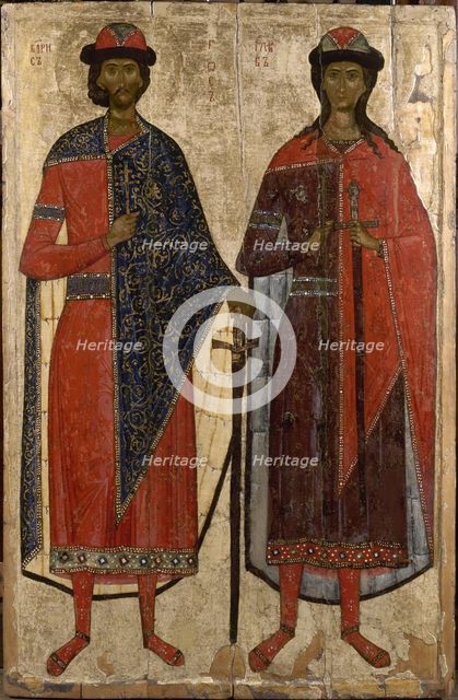 Saints Boris and Gleb, Mid of the 14th cen.. Artist: Russian icon  