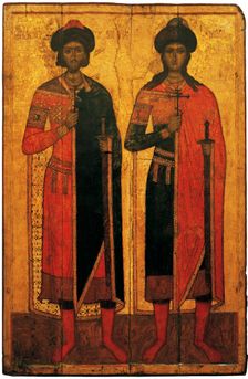 Saints Boris and Gleb, Mid of the 14th cen.. Artist: Russian icon